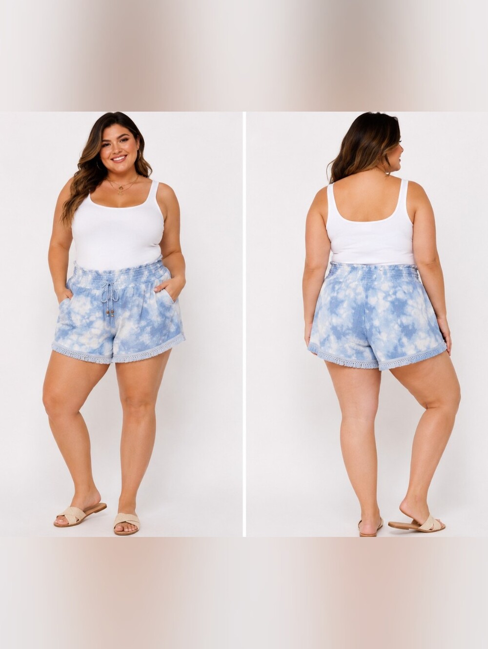 No Boundaries XXXL 21 Blue Tie Dye Boho Fringe Shorts Coquette Girl